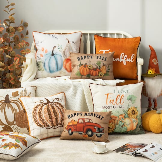 Glitzhome® Faux Burlap Fall Pumpkin Pillow
